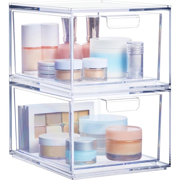 STORi Stackable Organizer Drawers Clear Acrylic 2 Pc Set Makeup Cosmetic Storage - Picture 1 of 6